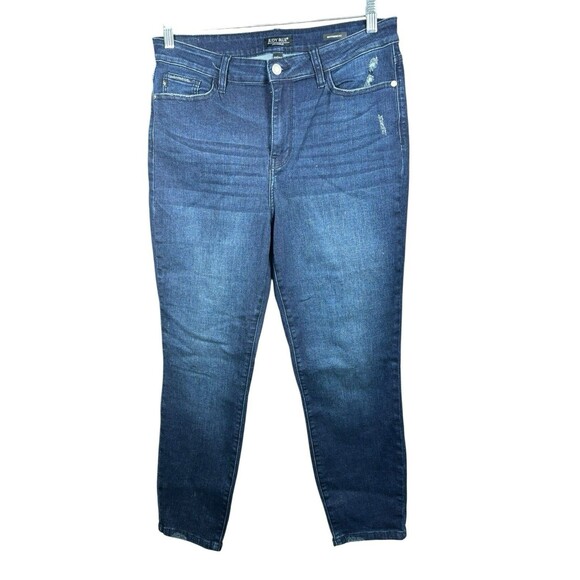 Judy Blue Women’s Relaxed Fit Dark Wash Distressed Jeans‎ Size 13/31 High Rise - Picture 1 of 7
